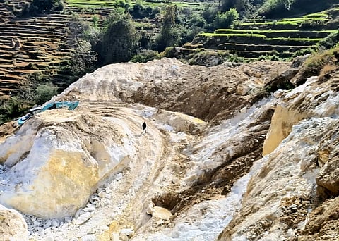 An aerial view of the soapstone mining in Bageshwar area of Uttrakhand.