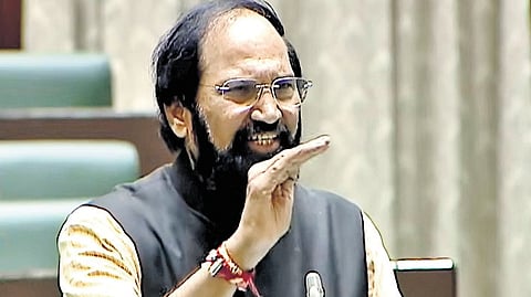 Irrigation and Civil Supplies Minister N Uttam Kumar Reddy speaks in the Assembly in Hyderabad on Tuesday.