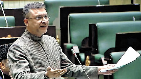 AIMIM MLA Akbaruddin Owaisi speaks during a short discussion on HILT policy and Telangana Rising in the Legislative Assembly, Hyderabad, on Tuesday