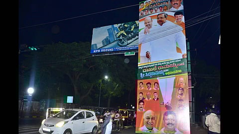 Banners put up to celebrate Chief Minister Siddaramaiah’s milestone, in Mysuru on Monday.