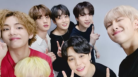 Members of the popular Korean group BTS, from 2021  