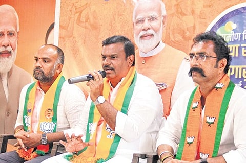BJP State president P V N Madhav addressing the media conference in Visakhapatnam on Tuesday.