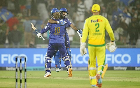 MI Cape Town players celebrate their victory over Joburg Super Kings on Tuesday