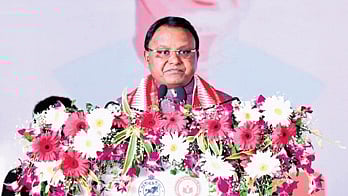 Chief Minister Mohan Charan Majhi during foundation stone laying of Godabarisha Mishra model primary schools at Banpur on Wednesday.