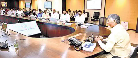 CM Nara Chandrababu Naidu during the 14th SIPB meeting on Tuesday.