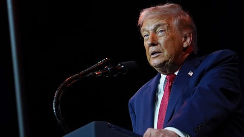 President Donald Trump speaks to House Republican lawmakers during their annual policy retreat, Tuesday, Jan. 6, 2026, in Washington.