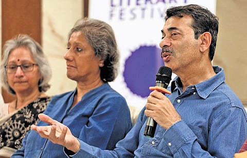 Special Chief Secretary for Sports and Youth Services, Tourism and Culture Jayesh Ranjan speaks during the HLF press meet on Thursday.