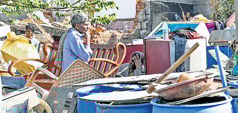 An elderly couple left distraught after their house was demolished by the BDA in Thanisandra on Thursday.