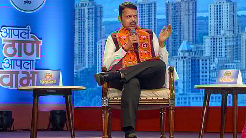 Thane: Maharashtra Chief Minister Devendra Fadnavis speaks during an interview on Thane's development at Ram Ganesh Gadkari Rangayatan ahead of the Thane Municipal Corporation elections, in Thane, Maharashtra, Wednesday, Jan. 7, 2026. 