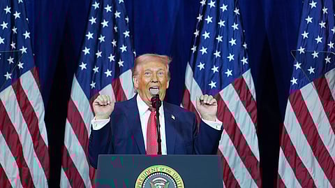 US President Donald Trump speaks to House Republican lawmakers in Washington, Tuesday, Jan. 6, 2026.