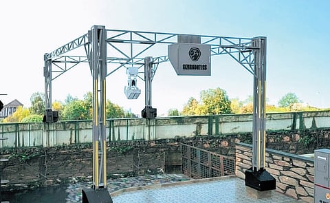 The AI-based robotic system to remove accumulated waste at Amayizhanchan canal getting ready near the Central Railway station in Thampanoor 