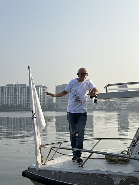 Zahir Mirza all set for a Boatcast cruise off Kochi