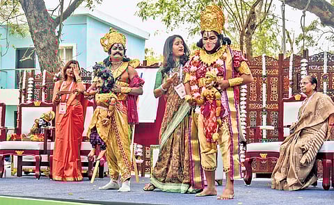 A mythological drama during the day two of Avakai Film Festival at Punnami Ghat in Vijayawada on Friday.