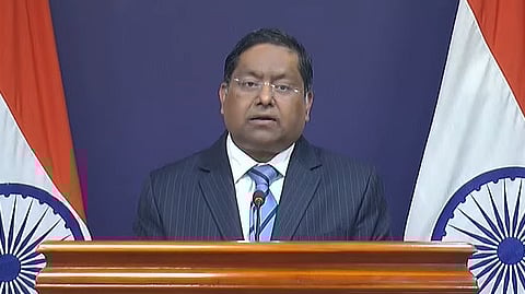 MEA Spokesperson Randhir Jaiswal addresses a weekly media briefing in New Delhi on Friday, Jan. 9, 2026.