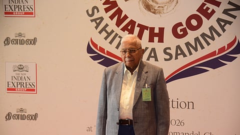 Dr Chandrashekhara Kambara at the 3rd edition of the Ramnath Goenka Sahithya Samman after receiving the Lifetime Achievement Award