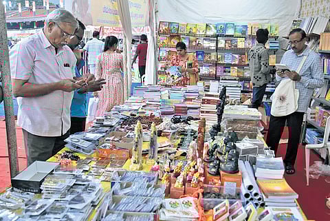 A devotional book stall at the Vijayawada Book Festival.