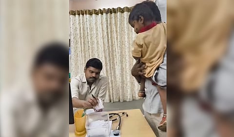 During the visit, TNIE also noticed two doctors -- one male and another female -- not allowing outpatients to sit during consultation despite the availability of seating furniture near them.