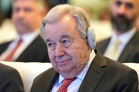 United National Secretary-General Antonio Guterres attended an event to mark the end of the U.N. political mission in Baghdad, Iraq, Saturday, Dec. 13, 2025. 