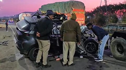 The speeding car rammed into a truck from behind in Indore’s Tejaji Nagar area at around 5.15 am.