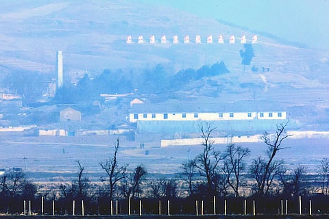 North Korea's Kaepoong village is seen from Ganghwa, South Korea, near the border with North Korea, Saturday, Jan. 10, 2026. 