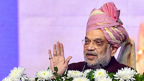 Union Home Minister Amit Shah speaks during the Maheshwari Global Convention, in Jodhpur, Rajasthan, Saturday, Jan. 10, 2026. 