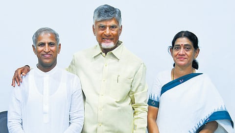 Newly appointed Advisor to the Government (Naturopathy) Mantena Satyanarayana meets CM Nara Chandrababu Naidu on Saturday.
