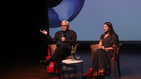 Writers Amitav Ghosh and Anjum Hasan at the Bengaluru launch of Ghost Eye at Bangalore International Centre