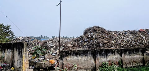 A portion of garbage dumped in the Thanjavur corporations compost yard. 