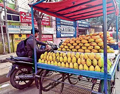 A push-cart laden with mangoes found in Gudimalkapur, Hyderabad on Tuesday.