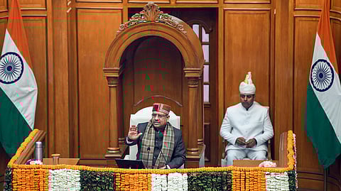 Delhi Legislative Assembly Speaker Vijender Gupta conducts the proceedings of the House during the winter session of the Assembly at the Vidhan Sabha in New Delhi.