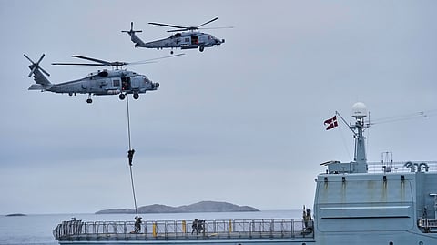Danish military forces participate in an exercise with hundreds of troops from several European NATO members in the Arctic Ocean in Nuuk, Greenland, Sept. 15, 2025.