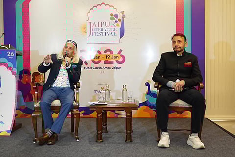 Managing Director of Teamwork Arts, Mr. Sanjoy K Roy addressing the Press Conference of Jaipur Literature Festival.