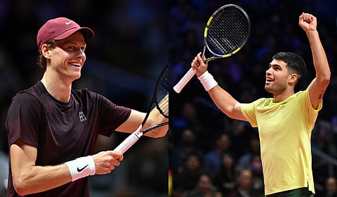 Jannik Sinner (L) and Carlos Alcaraz