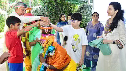 CM Nara Chandrababu Naidu along with his family members took part in Bhogi celebrations at Naravaripalle on Wednesday.