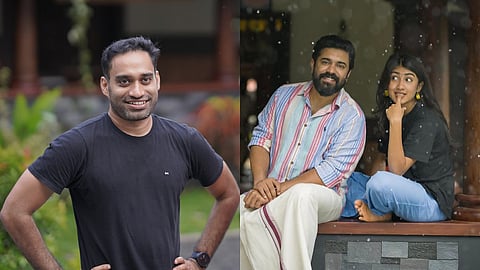 Akhil Sathyan (L), Nivin Pauly and Riya Shibu in Sarvam Maya (R)