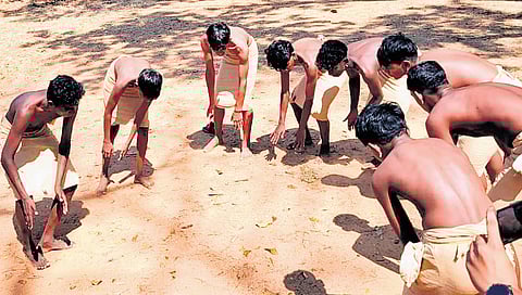 Government Model Residential School team during mangalam kali practice session