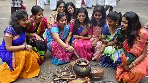 Students of PSG Institute of Management celebrated Pongal inside their Campus at Peelamedu in Coimbatore City.
