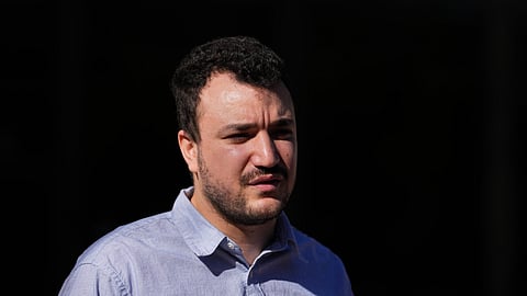FILE - Palestinian activist Mahmoud Khalil holds a news conference outside Federal Court on Tuesday, Oct. 21, 2025 in Philadelphia.