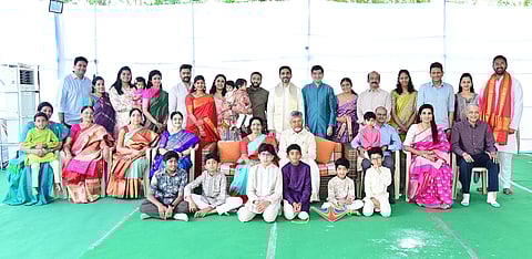 CM Nara Chandrababu Naidu along with his family on the occasion of Sankranti at Naravaripalle on Thursday