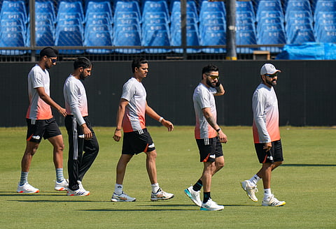 India cricket team players at practice in Indore on Saturday