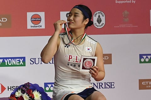 An Se-young poses with the winner's medal on Sunday