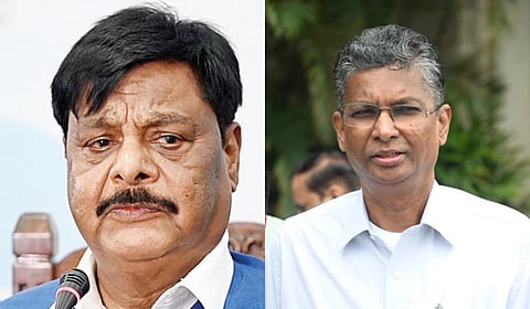 Social Welfare Minister HC Mahadevappa (L) and Public Works Minister Satish Jarkiholi.