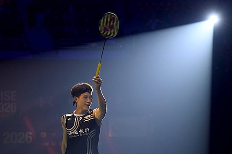 Lin Chun-yi of Chinese Taipei celebrates his win on Sunday