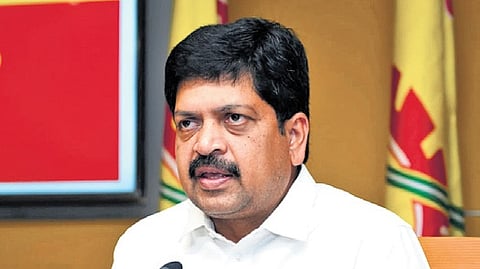 Excise minister Kollu Ravindra addressing the media at the central party office in Mangalagiri on Saturday.