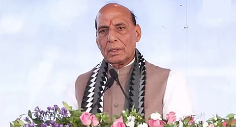 Defence Minister Rajnath Singh addressing a gathering at the inaugural ceremony of a medium calibre ammunition facility at Solar Industries in Nagpur.