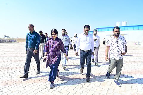 Housing & Urban Development Principal Secretary Usha Padhee visiting Malkangiri airstrip to take stock of the works.