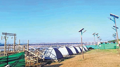 A total of 12 huts — six large and six small — have been erected on the riverbank with security arrangements in place.
