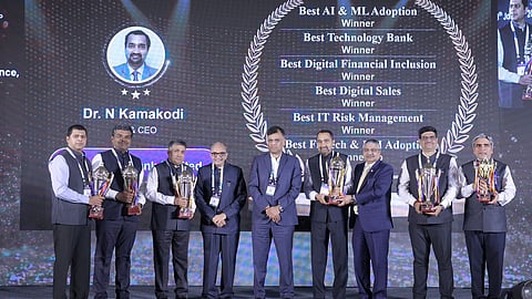 Shri T. Rabi Sankar, Deputy Governor of RBI presented the award to CUB MD and CEO Shri N. Kamakodi.