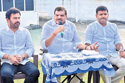 Leader of Opposition in the Legislative Council and former Minister Botcha Satyanarayana addressing a press conference in Visakhapatnam on Sunday.