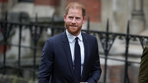 Britain's Prince Harry arrives at London's High Court to lead a group, including Elton John and Elizabeth Hurley, accusing the Daily Mail's publisher of privacy invasion through unlawful tactics in a trial that is part of a wider phone hacking scandal in London, Monday, Jan. 19, 2026.